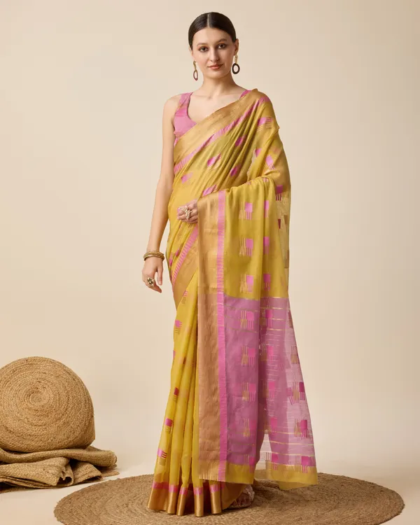 Sandy_Brown_Cotton_Saree_With_Unstitched_Blouse_Piece