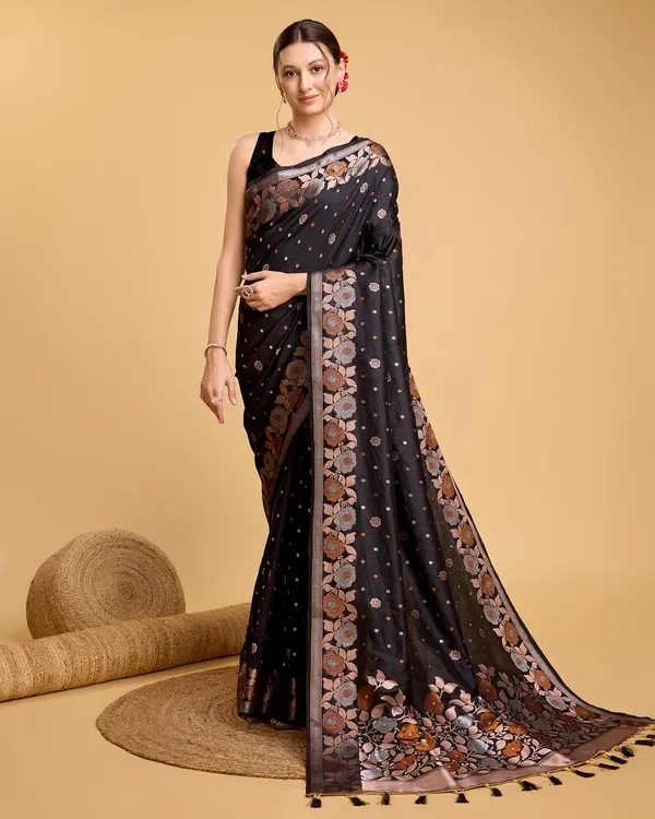 Black_Radhika_Jacquard_Fabrics_Saree_With_Unstitched_Blouse_Piece