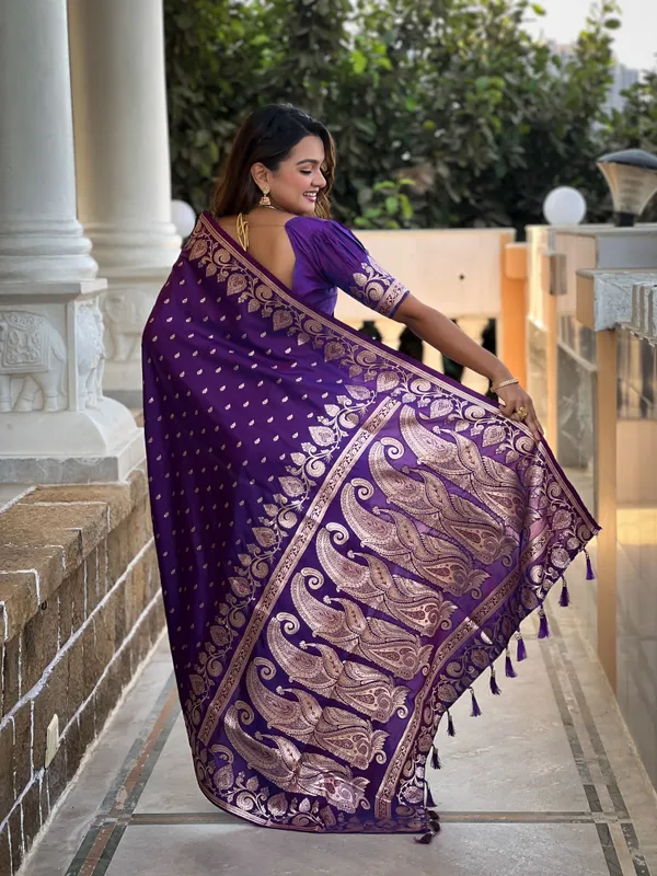 Purple_Banarasi_Banarasi_Silk_Saree_With_Unstitched_Blouse_Piece