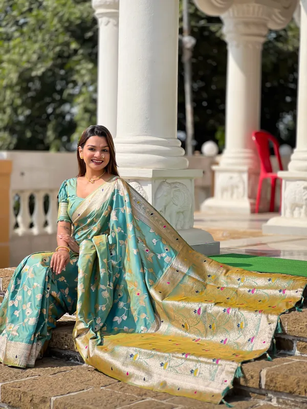 Pista_Banarasi_Silk_Saree_With_Unstitched_Blouse_Piece