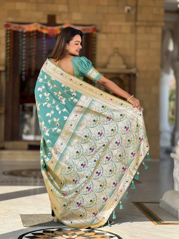 Pista_Banarasi_Silk_Saree_With_Unstitched_Blouse_Piece