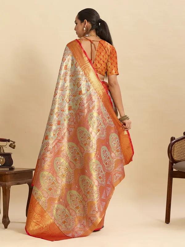 Orange_Yellow_Sayara_Silk_Saree_With_Unstitched_Blouse_Piece