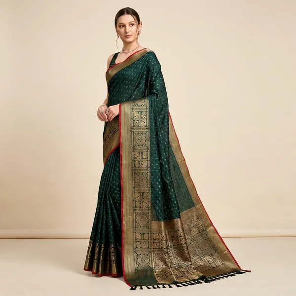 Dark_Green_Aritra_Silk_Saree_With_Unstitched_Blouse_Piece