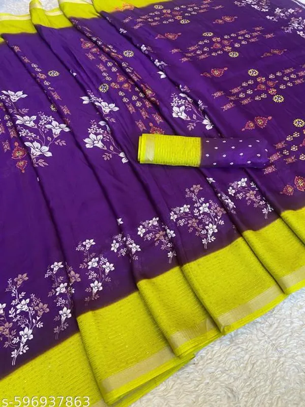 Purple_Marshmallow_Fabric_Floral_Printed_Saree_With_Sequin_Border_Blouse_Lightweight_Party_Festive_Wear_Saree_For_Women