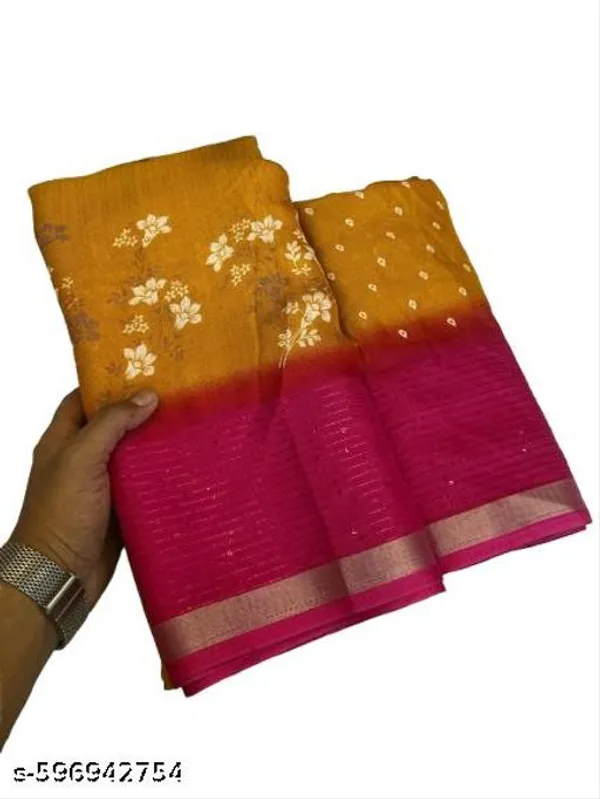 Yellow_Marshmallow_Fabric_Floral_Printed_Saree_With_Sequin_Border_Mustard_Saree_With_Pink_Contrast_Party_Festive_Wear_Saree
