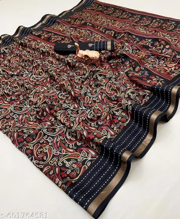 Black_Cotton_Crepe_Printed_Saree_With_Paisley_Print_Katha_Work_Zari_Border_Blouse_Designer_Festive_Party_Wear_Saree_For_Women