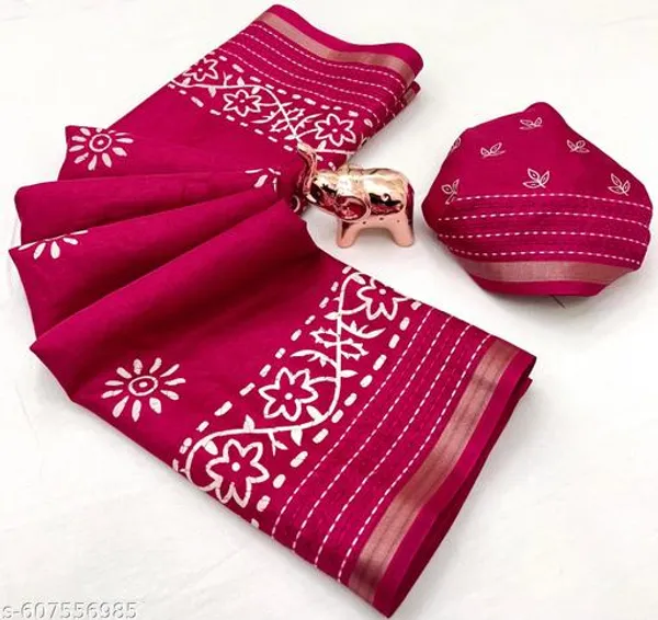 Red_Binny_Crepe_Floral_Printed_Saree_With_Katha_Work_Zari_Border_Blouse_Magenta_Pink_Daily_Office_Festive_Wear_Saree_For_Women