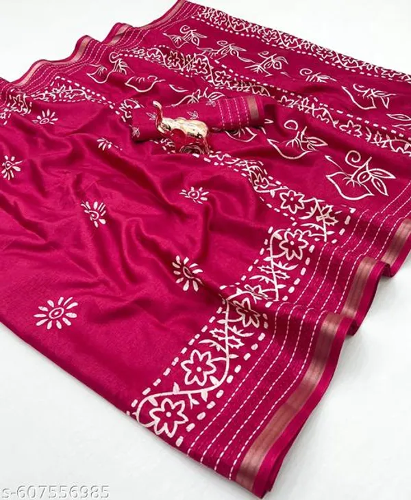 Red_Binny_Crepe_Floral_Printed_Saree_With_Katha_Work_Zari_Border_Blouse_Magenta_Pink_Daily_Office_Festive_Wear_Saree_For_Women