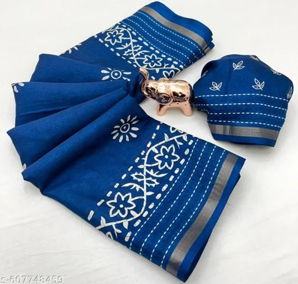 Blue_Binny_Crepe_Floral_Printed_Saree_With_Katha_Work_Zari_Border_Blouse_Blue_Daily_Office_Festive_Wear_Saree_For_Women