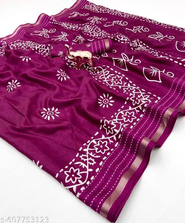 Purple_Binny_Crepe_Floral_Printed_Saree_With_Kantha_Work_Zari_Border_Blouse_Dark_Pink_Daily_Festive_Party_Wear_Saree_For_Women