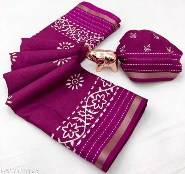 Purple_Binny_Crepe_Floral_Printed_Saree_With_Kantha_Work_Zari_Border_Blouse_Dark_Pink_Daily_Festive_Party_Wear_Saree_For_Women