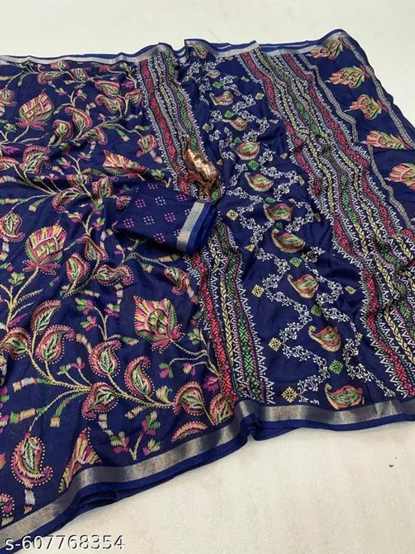 Blue_New_Arrival_Navy_Blue_Bandhani_Printed_Saree_For_Women_Cotton_Silk_Saree_With_Zari_Border_Matching_Blouse_Lightweight_Daily_Wear_Festive_Party_Wear_Saree_Traditional_Designer_Saree_Collection