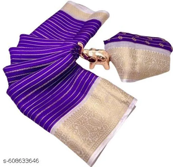 Blue_Premium_Georgette_Saree_With_Jacquard_Zari_Border_Blouse_Purple_Designer_Party_Festive_Wedding_Wear_Saree_For_Women