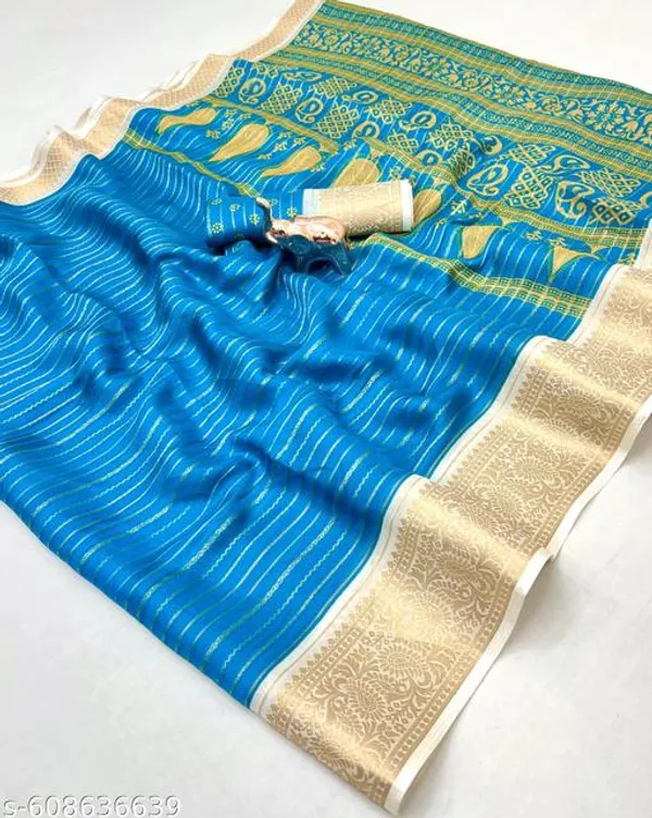 Blue_Premium_Georgette_Saree_With_Jacquard_Zari_Border_Blouse_Blue_Designer_Party_Festive_Wedding_Wear_Saree_For_Women