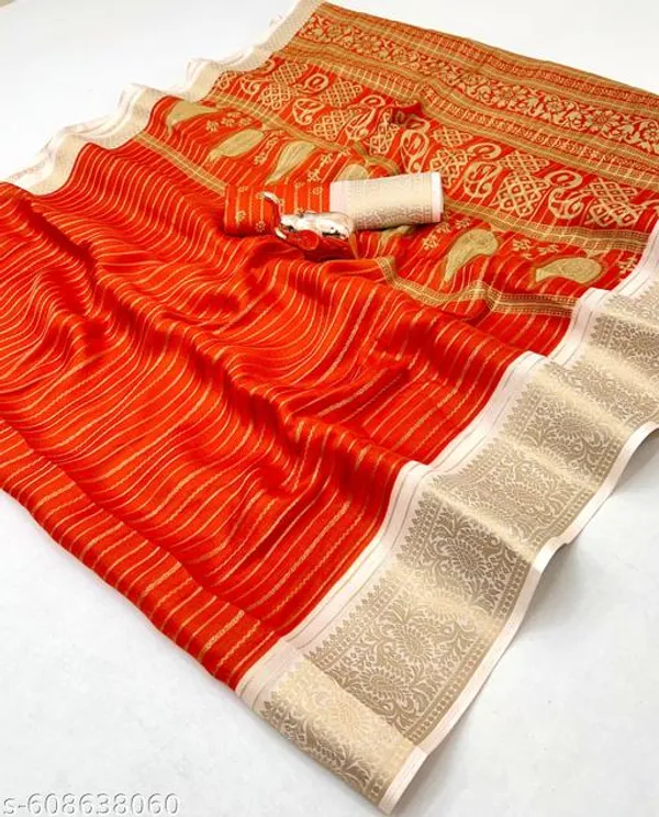 Orange_Premium_Orange_Georgette_Saree_With_Jacquard_Zari_Border_Blouse_Designer_Party_Festive_Wedding_Wear_Saree_For_Women