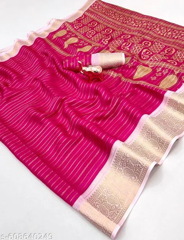 Pink_Premium_Pink_Georgette_Saree_With_Jacquard_Zari_Border_Blouse_Designer_Party_Festive_Wedding_Wear_Saree_For_Women