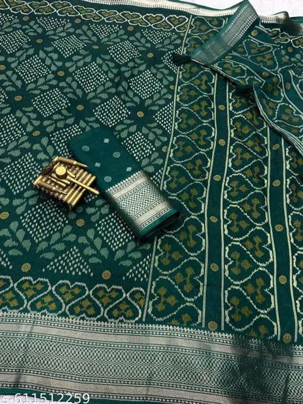 Green_Muslin_Soft_Cotton_Printed_Saree_With_Zari_Border_Tassel_Pallu_Blouse_Lightweight_Daily_Office_Festive_Wear_Saree_For_Women