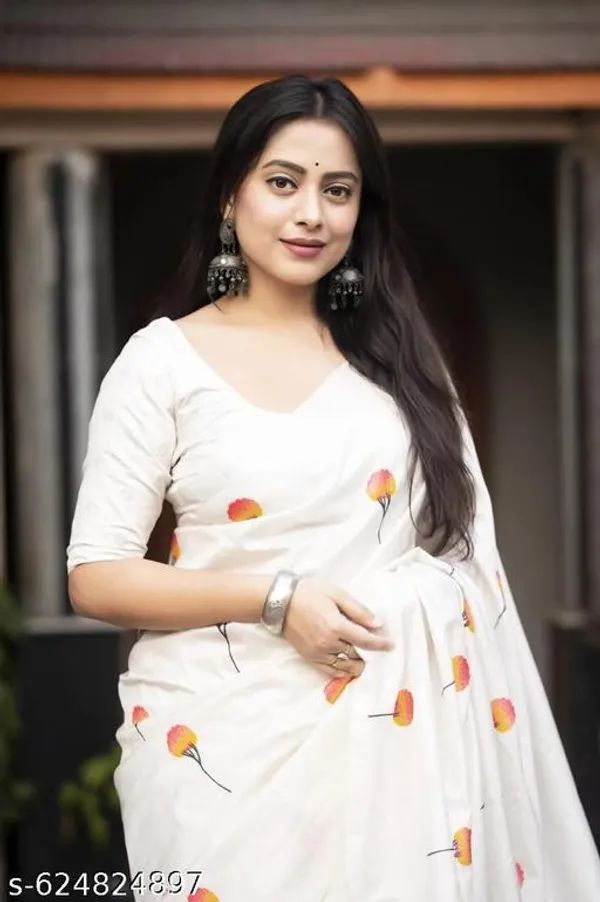 White_Designer_Saree_With_Floral_Embroidery_Jacquard_Border_Blouse_Lightweight_Daily_Festive_Party_Office_Wear_Saree_For_Women