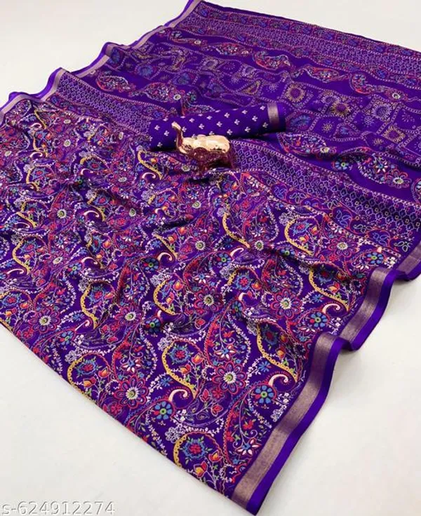 Purple_Purple_Cotton_Silk_Bandhani_Printed_Saree_With_Golden_Zari_Border_Blouse_Lightweight_Daily_Office_Festive_Wear_Saree_For_Women