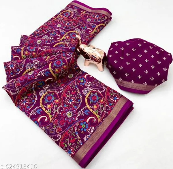 Purple_Cotton_Silk_Bandhani_Printed_Saree_With_Golden_Zari_Border_Blouse_Lightweight_Daily_Office_Festive_Wear_Saree_For_Women