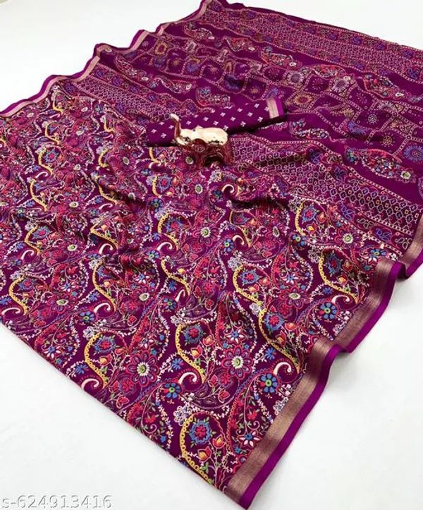 Purple_Cotton_Silk_Bandhani_Printed_Saree_With_Golden_Zari_Border_Blouse_Lightweight_Daily_Office_Festive_Wear_Saree_For_Women