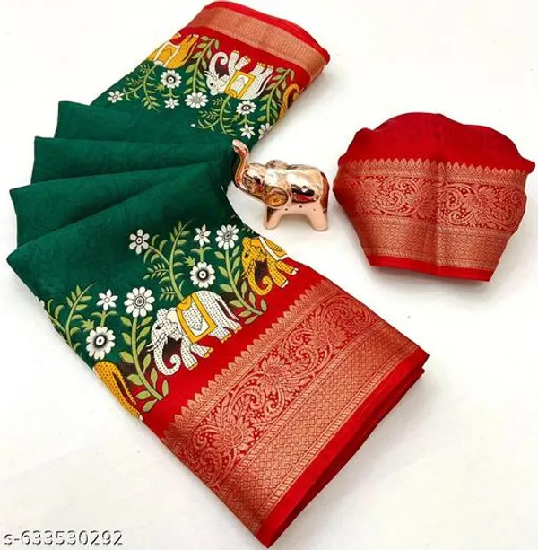 Green_Silk_Blend_Saree_With_Rich_Red_Zari_Border_Traditional_Elephant_Motifs_Stylish_Saree_For_Women_With_Blouse_Piece_Festive_Party_Wear_Poly_Silk_Saree_Shivani_Collection