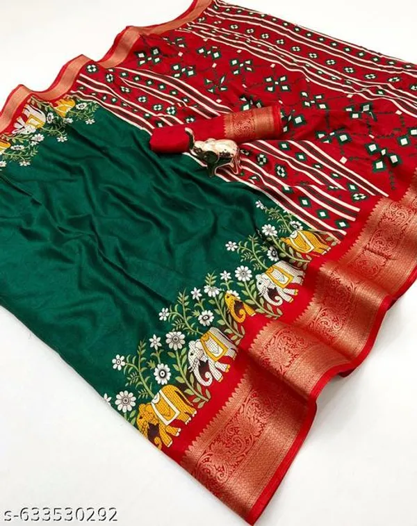 Green_Silk_Blend_Saree_With_Rich_Red_Zari_Border_Traditional_Elephant_Motifs_Stylish_Saree_For_Women_With_Blouse_Piece_Festive_Party_Wear_Poly_Silk_Saree_Shivani_Collection