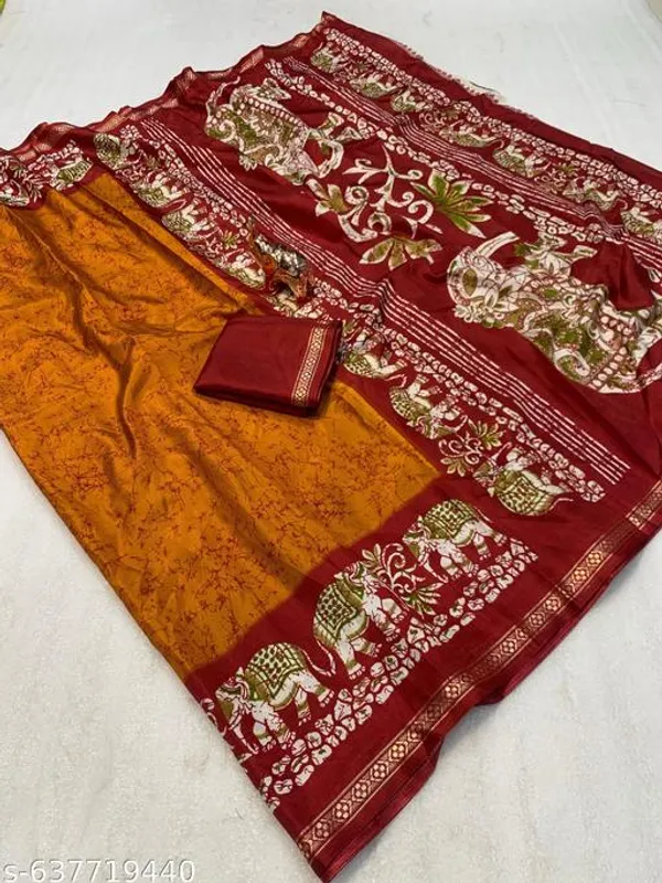 Mustard_Dolla_Silk_Kalamkari_Saree_With_Zari_Border_Printed_Blouse_Lightweight_Designer_Saree_For_Festive_Office_Daily_Wear_Premium_Traditional_Collection