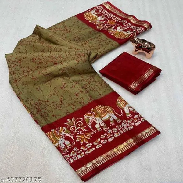 Green_Dolla_Silk_Kalamkari_Printed_Saree_With_Contrast_Border_Blouse