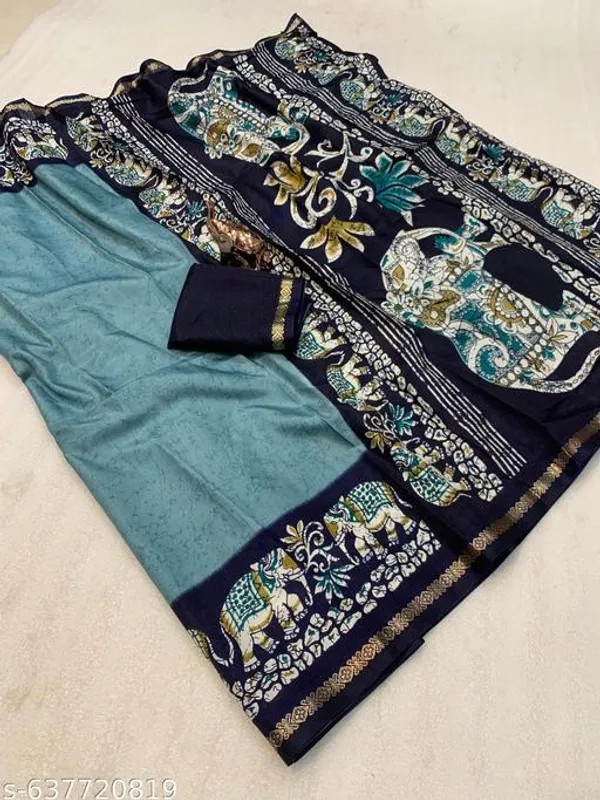 Blue_Dolla_Silk_Kalamkari_Printed_Saree_With_Contrast_Navy_Border_Blouse