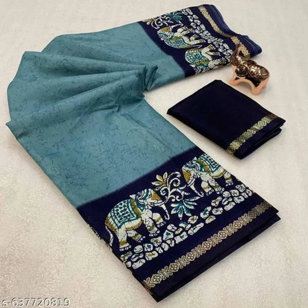 Blue_Dolla_Silk_Kalamkari_Printed_Saree_With_Contrast_Navy_Border_Blouse
