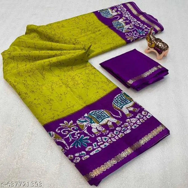 Green_Dolla_Silk_Kalamkari_Printed_Saree_With_Contrast_Purple_Border_Blouse