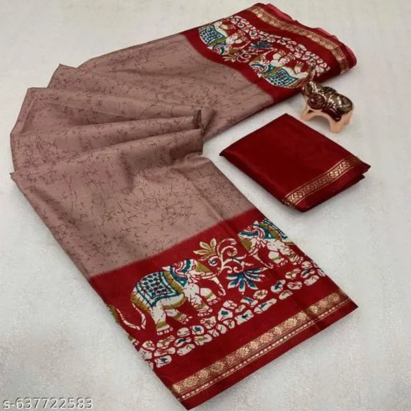 Multicolor_Dolla_Silk_Kalamkari_Printed_Saree_With_Contrast_Rust_Brown_Border_Blouse