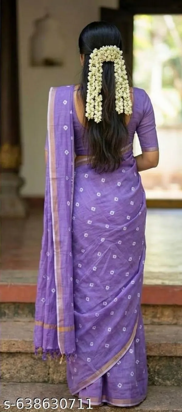 Purple_Soft_Linen_Cotton_Saree_For_Women_With_Small_Printed_Motifs_Contrast_Border_Comfortable_Daily_Occasional_Wear_Saree_With_Blouse