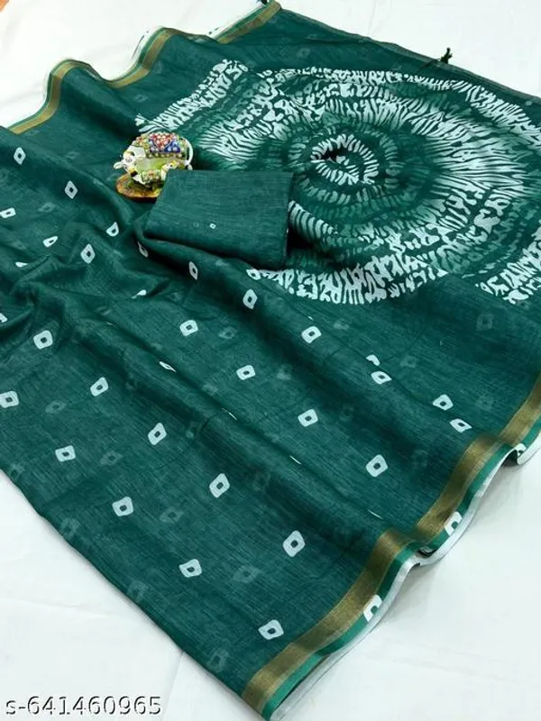 Green_Premium_Linen_Saree_For_Women_With_Zari_Border_Soft_Cotton_Linen_Saree_With_Blouse_Lightweight_Daily_Wear_Office_Wear_Saree_Printed_Traditional_Saree_New_Arrival_Collection