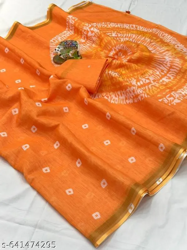 Orange_Soft_Linen_Saree_For_Women_With_Zari_Border_Orange_Printed_Cotton_Linen_Saree_With_Blouse_Lightweight_Daily_Wear_Office_Wear_Saree_Traditional_Printed_Saree_New_Arrival_Collection