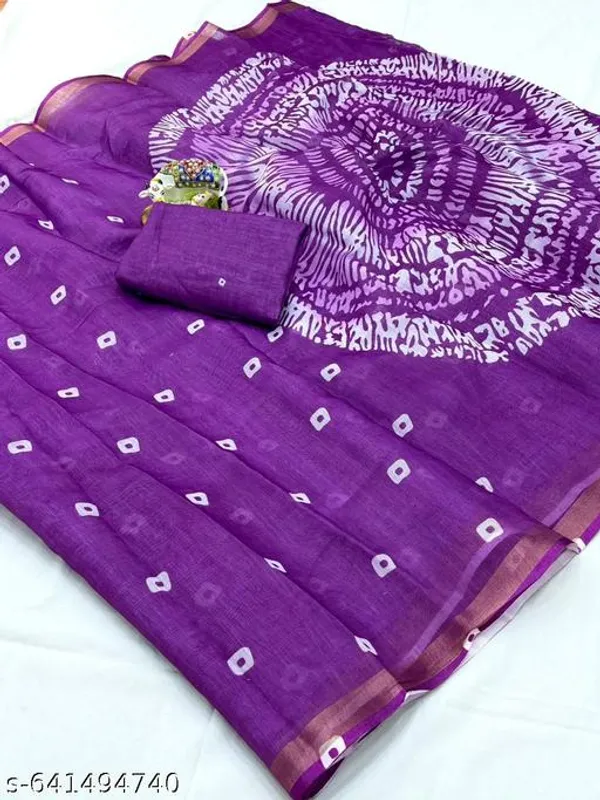 Purple_Soft_Linen_Saree_For_Women_With_Zari_Border_Purple_Printed_Cotton_Linen_Saree_With_Blouse_Piece_Lightweight_Daily_Wear_Office_Wear_Saree_Traditional_Printed_Saree_New_Arrival_Collection
