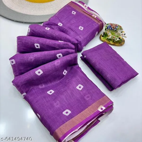 Purple_Soft_Linen_Saree_For_Women_With_Zari_Border_Purple_Printed_Cotton_Linen_Saree_With_Blouse_Piece_Lightweight_Daily_Wear_Office_Wear_Saree_Traditional_Printed_Saree_New_Arrival_Collection