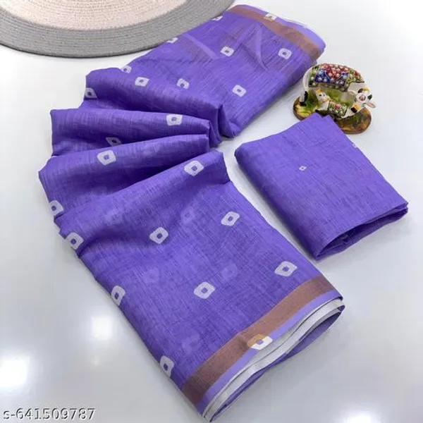 Blue_Soft_Linen_Saree_For_Women_With_Zari_Border_Lavender_Printed_Cotton_Linen_Saree_With_Blouse_Lightweight_Office_Daily_Wear_Saree_Traditional_Printed_Saree_New_Arrival_Collection