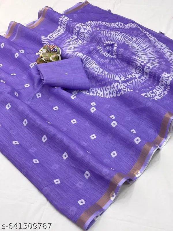 Blue_Soft_Linen_Saree_For_Women_With_Zari_Border_Lavender_Printed_Cotton_Linen_Saree_With_Blouse_Lightweight_Office_Daily_Wear_Saree_Traditional_Printed_Saree_New_Arrival_Collection