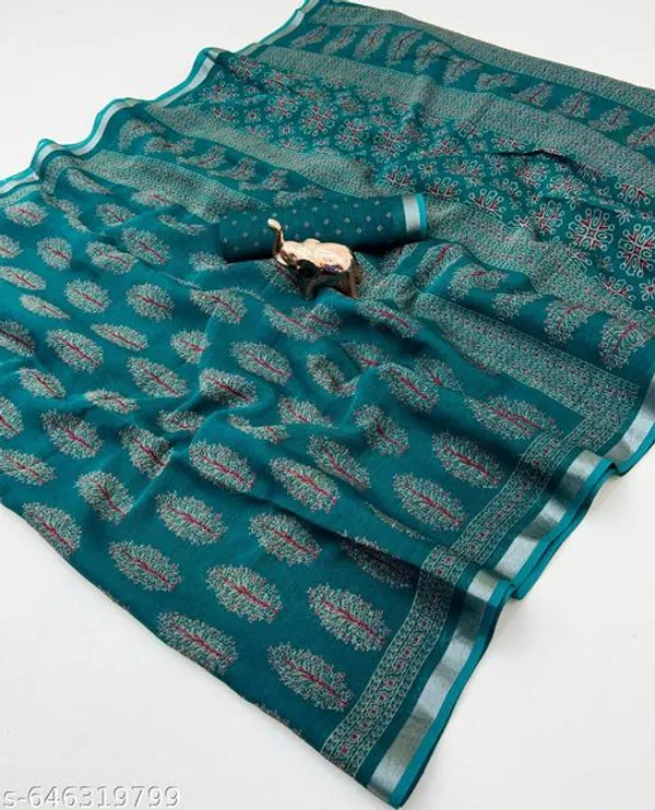 Green_Cotton_Blend_Saree_For_Women_Traditional_Ajrakh_Printed_Saree_With_Silver_Border_Soft_Lightweight_Office_Daily_Use_Saree_New_Arrival_Collection