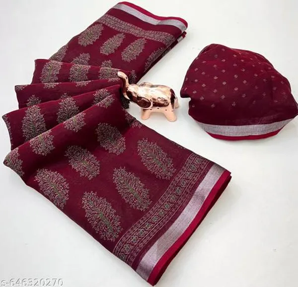 Maroon_Ajrakh_Printed_Saree_For_Women_Cotton_Blend_Soft_Saree_With_Silver_Zari_Border_Lightweight_Daily_Festive_Wear_Saree_Designer_Blouse_Included
