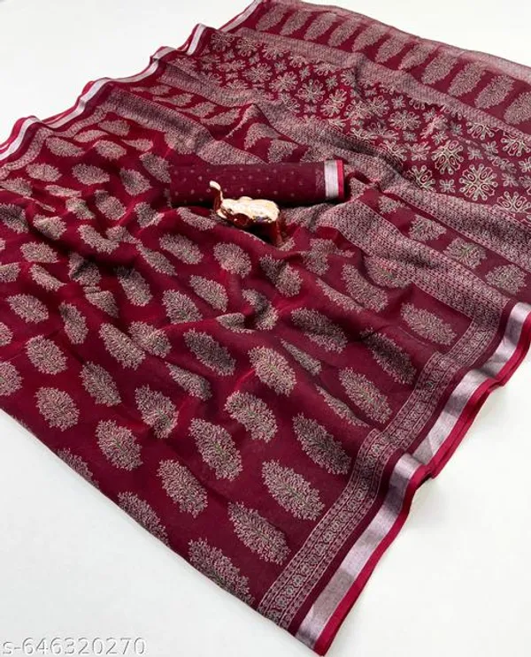Maroon_Ajrakh_Printed_Saree_For_Women_Cotton_Blend_Soft_Saree_With_Silver_Zari_Border_Lightweight_Daily_Festive_Wear_Saree_Designer_Blouse_Included