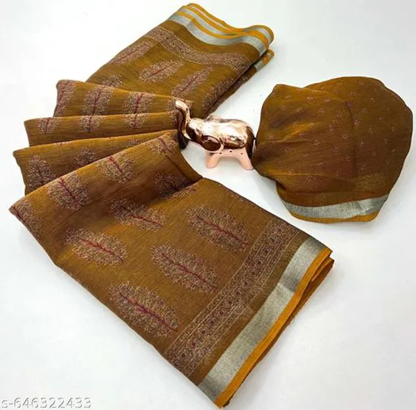 Mustard_Ajrakh_Saree_For_Women_Cotton_Blend_Printed_Saree_With_Silver_Border_Soft_Lightweight_Daily_Office_Wear_Saree_Stylish_Festive_Collection