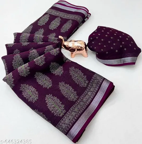 Wine_Cotton_Blend_Saree_For_Women_Ajrakh_Printed_Saree_With_Silver_Zari_Border_Lightweight_Traditional_Daily_Office_Wear_Saree_New_Festive_Collection