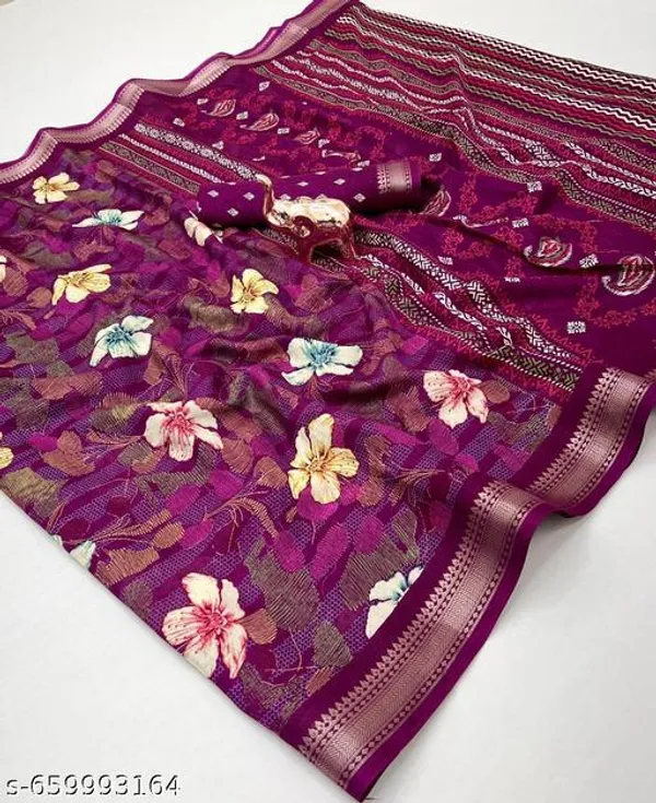 Purple_Tamanna_Wine_Purple_Blend_Cotton_Printed_Saree_For_Women_With_Zari_Border_Designer_Saree_With_Blouse_Lightweight_Daily_Office_Party_Festive_Wear
