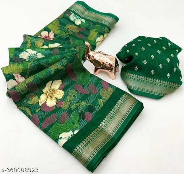 Green_Tamanna_Green_Blend_Cotton_Printed_Saree_For_Women_With_Zari_Border_Designer_Saree_With_Blouse_Lightweight_Daily_Office_Party_Festive_Wear_Saree