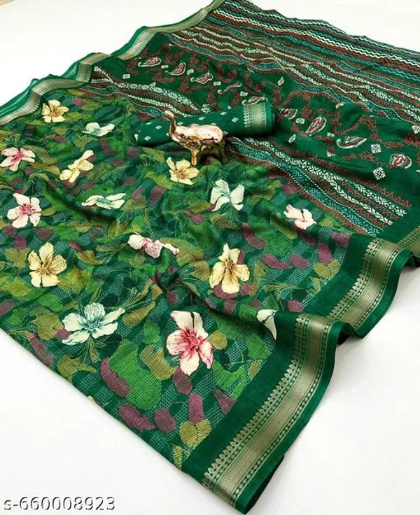 Green_Tamanna_Green_Blend_Cotton_Printed_Saree_For_Women_With_Zari_Border_Designer_Saree_With_Blouse_Lightweight_Daily_Office_Party_Festive_Wear_Saree