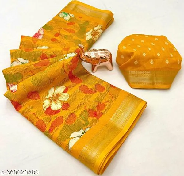 Yellow_Tamanna_Mustard_Yellow_Blend_Cotton_Printed_Saree_For_Women_With_Zari_Border_Designer_Saree_With_Blouse_Lightweight_Daily_Office_Party_Festive_Wear