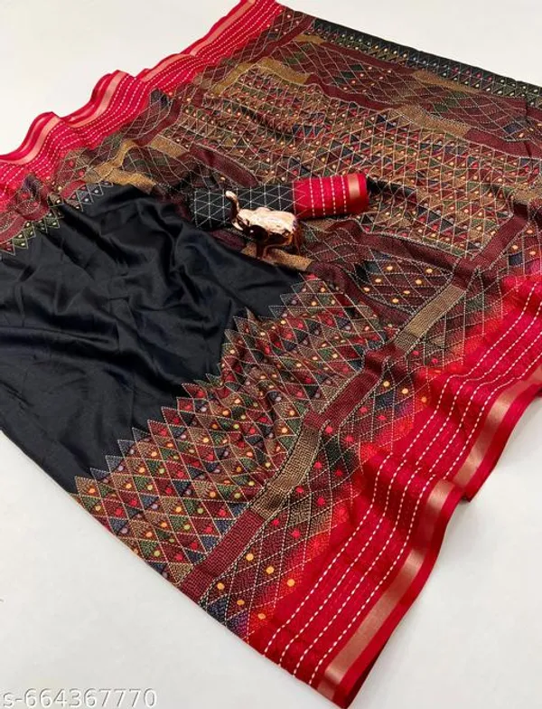 Black_Designer_Printed_Saree_For_Women_With_Blouse_Binny_Crape_Saree_With_Katha_Work_Zari_Border_Lightweight_Party_Festive_Office_Wear_Saree